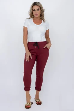 Damskie Włoski Bordowe Spodnie GIATTO