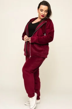 Damskie Polski Bordowy Komplet Dresowy POLIN Welurowy