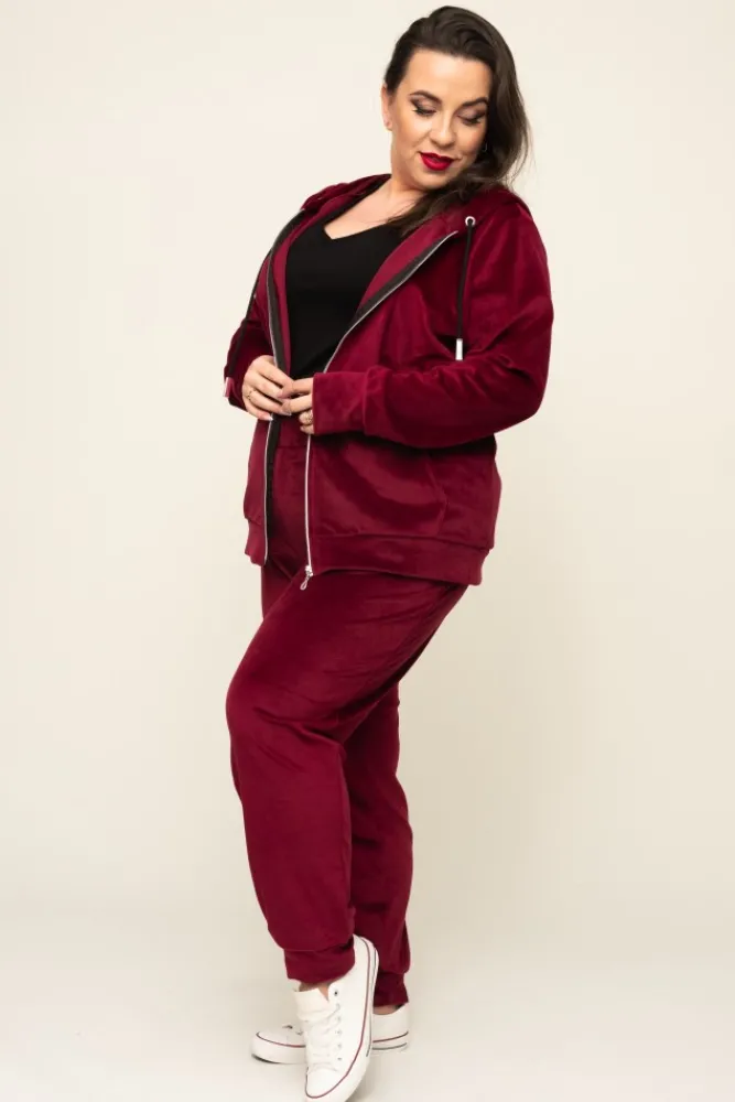 Damskie Polski Bordowy Komplet Dresowy POLIN Welurowy