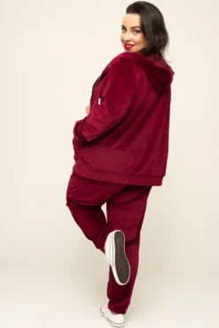 Damskie Polski Bordowy Komplet Dresowy POLIN Welurowy