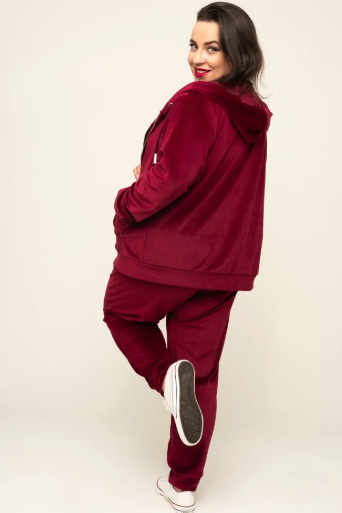 Damskie Polski Bordowy Komplet Dresowy POLIN Welurowy