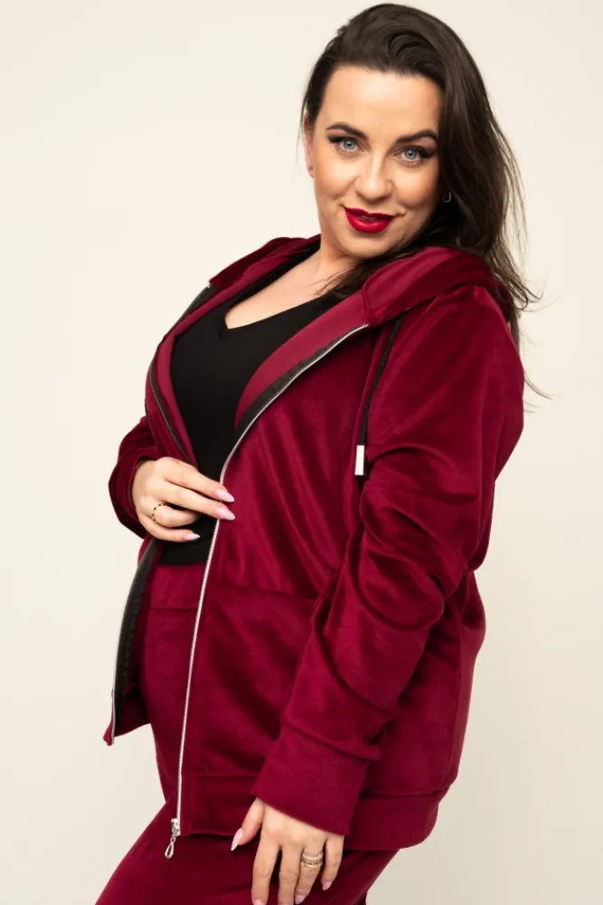 Damskie Polski Bordowy Komplet Dresowy POLIN Welurowy