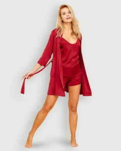 Polski Bordowy Szlafrok satynowy VERONA