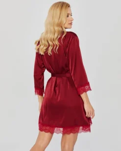 Polski Bordowy Szlafrok satynowy SELINA