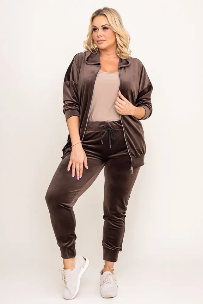 Damskie Włoski Brunatny Komplet Dresowy welurowy KARMENIO