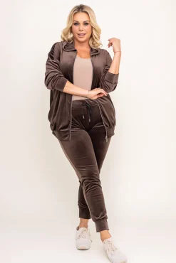 Damskie Włoski Brunatny Komplet Dresowy welurowy KARMENIO