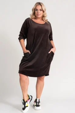Polski Brązowa Sukienka welurowa DEMY