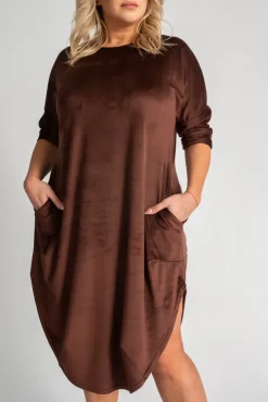Polski Brązowa Sukienka welurowa TAGIO
