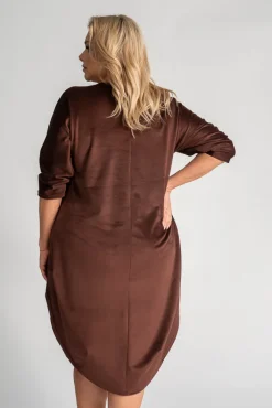 Polski Brązowa Sukienka welurowa TAGIO