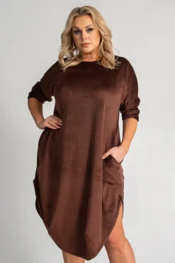 Polski Brązowa Sukienka welurowa TAGIO