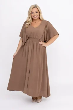Polski Brązowa Sukienka z marszczeniem VELUZINO