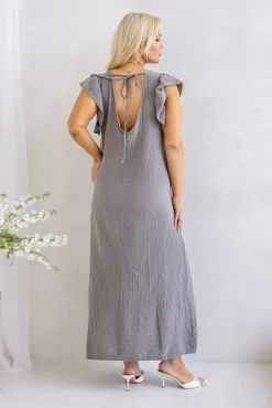 Włoski Brązowoszara Sukienka SINZI