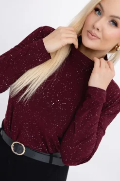 Damskie Włoski Burgundowa Bluzka błyszcząca z półgolfem LOKI