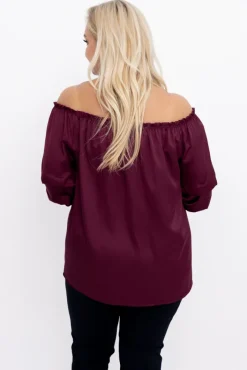 Damskie Włoski Burgundowa Bluzka z marszczonymi rękawami HENDI