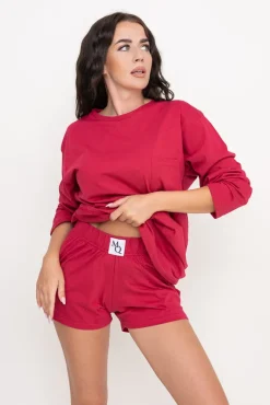 Polski Burgundowa Piżama z szortami LEKREZI