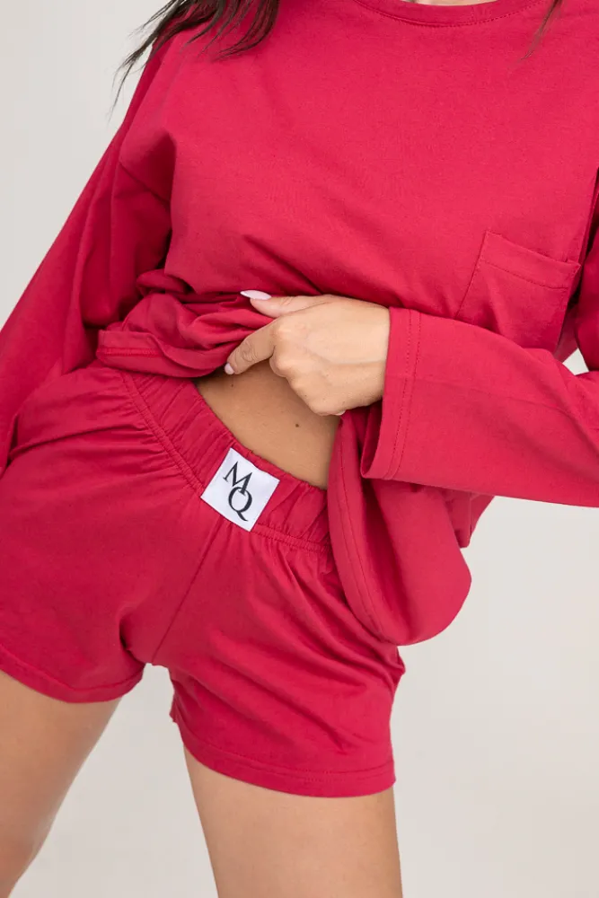 Polski Burgundowa Piżama z szortami LEKREZI