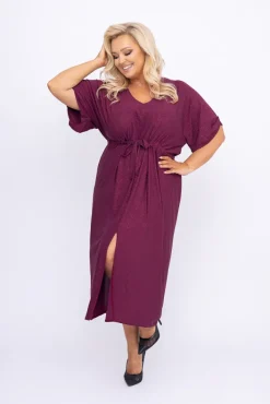 Polski Burgundowa Sukienka brokatowa MONSORI