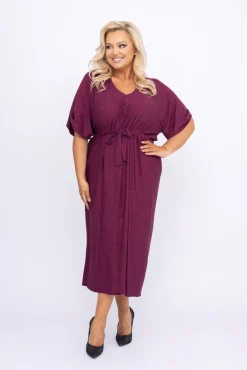 Polski Burgundowa Sukienka brokatowa MONSORI