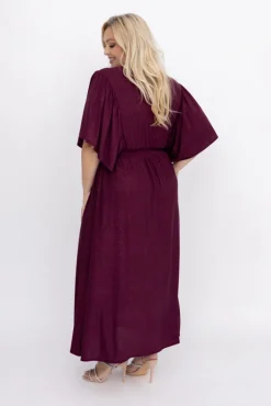 Polski Burgundowa Sukienka brokatowa z marszczeniem SILVINO