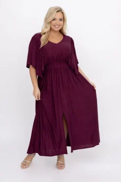 Polski Burgundowa Sukienka brokatowa z marszczeniem SILVINO