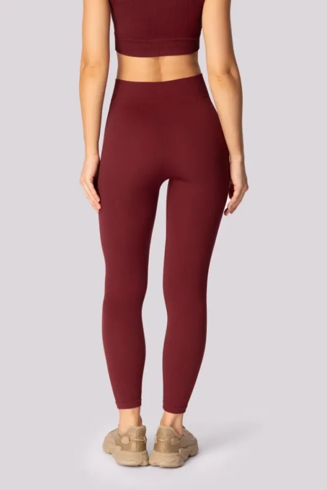 Polski Burgundowe Legginsy prążkowane RIBBED