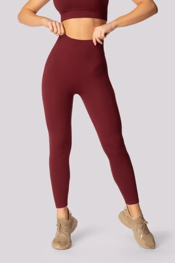 Polski Burgundowe Legginsy prążkowane RIBBED
