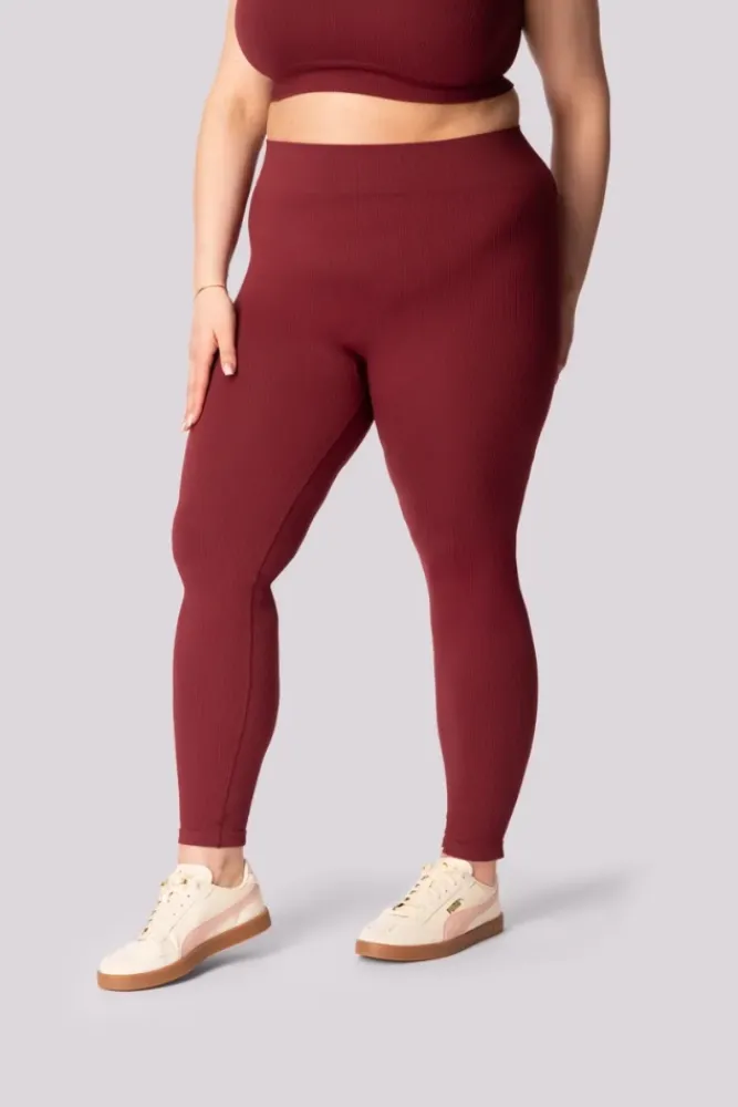Polski Burgundowe Legginsy prążkowane RIBBED