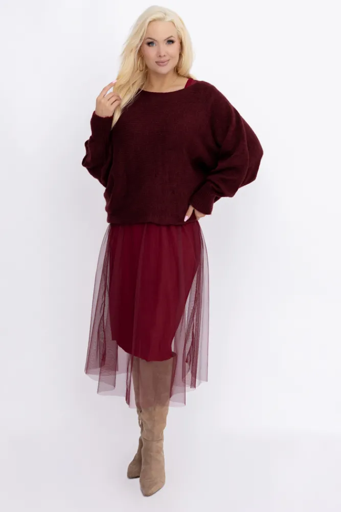 Damskie Włoski Burgundowy Komplet ze sweterkiem AMELIE