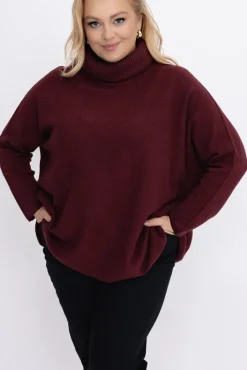 Damskie Włoski Burgundowy Sweter z golfem MONTIO