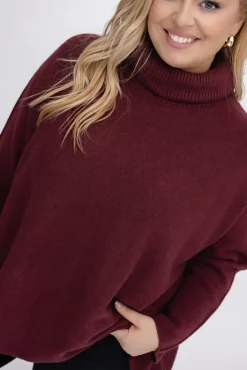 Damskie Włoski Burgundowy Sweter z golfem MONTIO