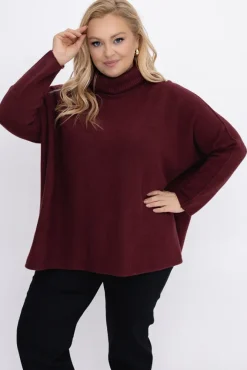 Damskie Włoski Burgundowy Sweter z golfem MONTIO