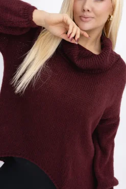 Damskie Włoski Burgundowy Sweter z golfem DELIO