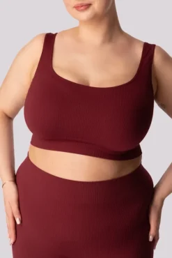 Damskie Polski Burgundowy Top prążkowany RIBBED