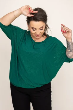 Damskie Polski Butelkowozielona Bluzka Brokatowa DEQUZI