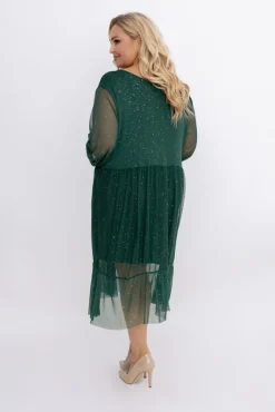 Włoski Butelkowozielona błyszcząca Sukienka siateczkowa ORUZI Wzór 1