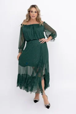 Włoski Butelkowozielona błyszcząca Sukienka siateczkowa RAGIA Wzór 1