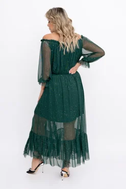 Włoski Butelkowozielona błyszcząca Sukienka siateczkowa RAGIA Wzór 1