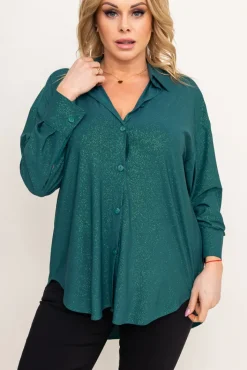 Damskie Polski Butelkowozielona Koszula brokatowa oversize DESINO
