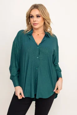 Damskie Polski Butelkowozielona Koszula brokatowa oversize DESINO