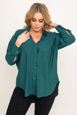Damskie Polski Butelkowozielona Koszula brokatowa oversize DESINO