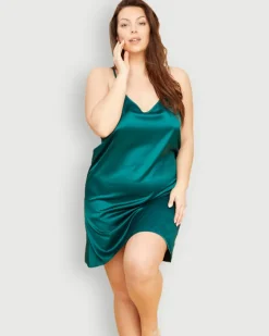 Polski Butelkowozielona Koszula nocna satynowa VERONA