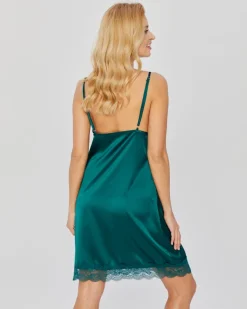 Polski Butelkowozielona Koszula nocna satynowa SELINA