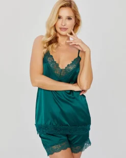 Polski Butelkowozielona Piżama satynowa z szortami SETIA