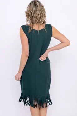 Polski Butelkowozielona Sukienka z frędzlami RIVIO
