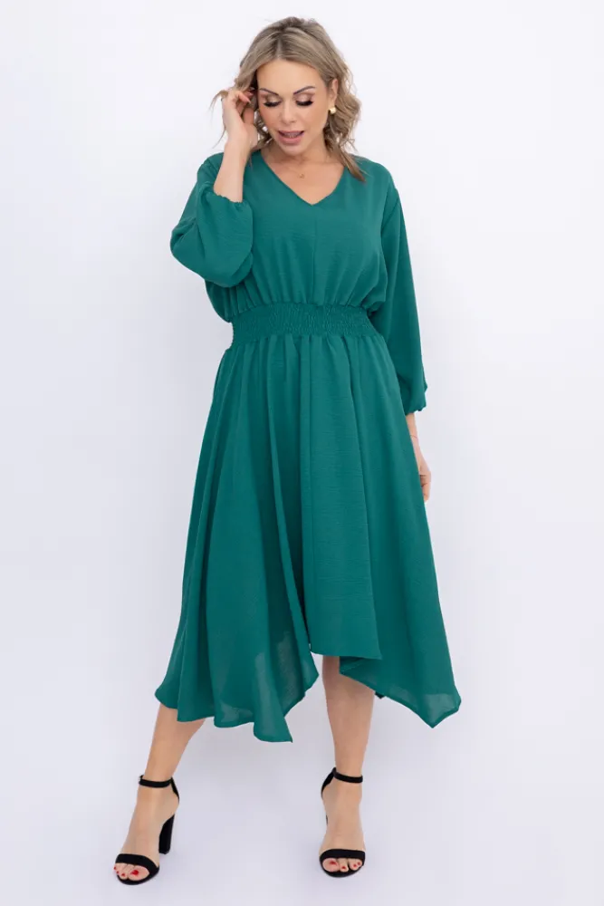 Polski Butelkowozielona Sukienka z marszczeniem MILIO