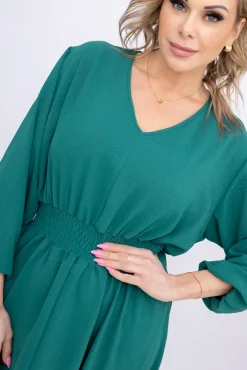 Polski Butelkowozielona Sukienka z marszczeniem MILIO