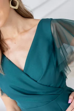 Polski Butelkowozielona Sukienka błyszcząca SIMONIA