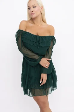 Włoski Butelkowozielona Sukienka siateczkowa VELIENO