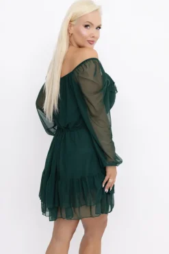 Włoski Butelkowozielona Sukienka siateczkowa VELIENO