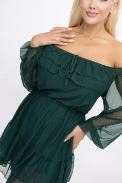 Włoski Butelkowozielona Sukienka siateczkowa VELIENO